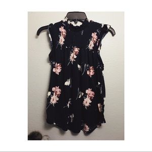 Navy Blue Blouse w/ Florals